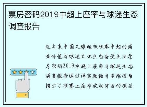 票房密码2019中超上座率与球迷生态调查报告